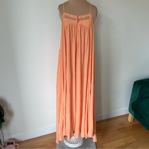 Free People Endless Summer Peach Orange Cotton Mancora Maxi Dress EUC Size Small - Picture 3 of 11